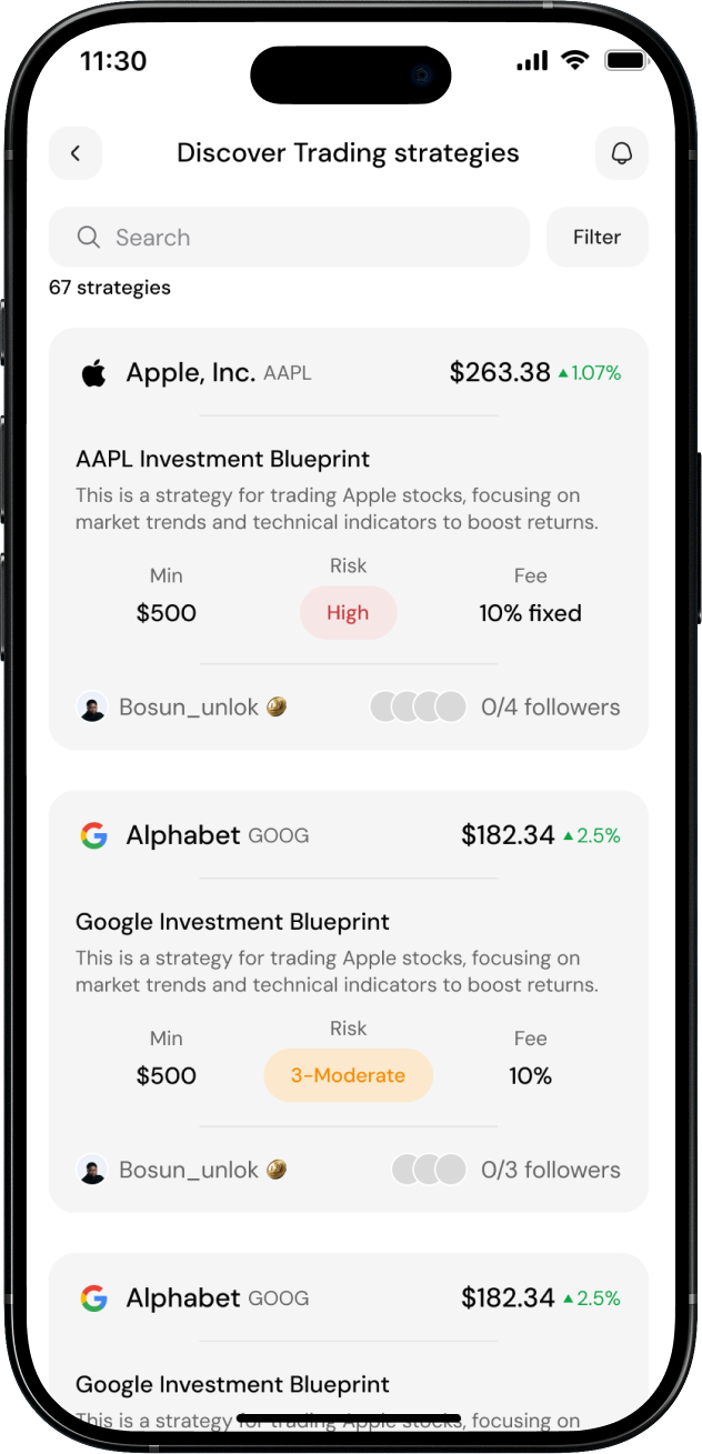 Strategy marketplace interface